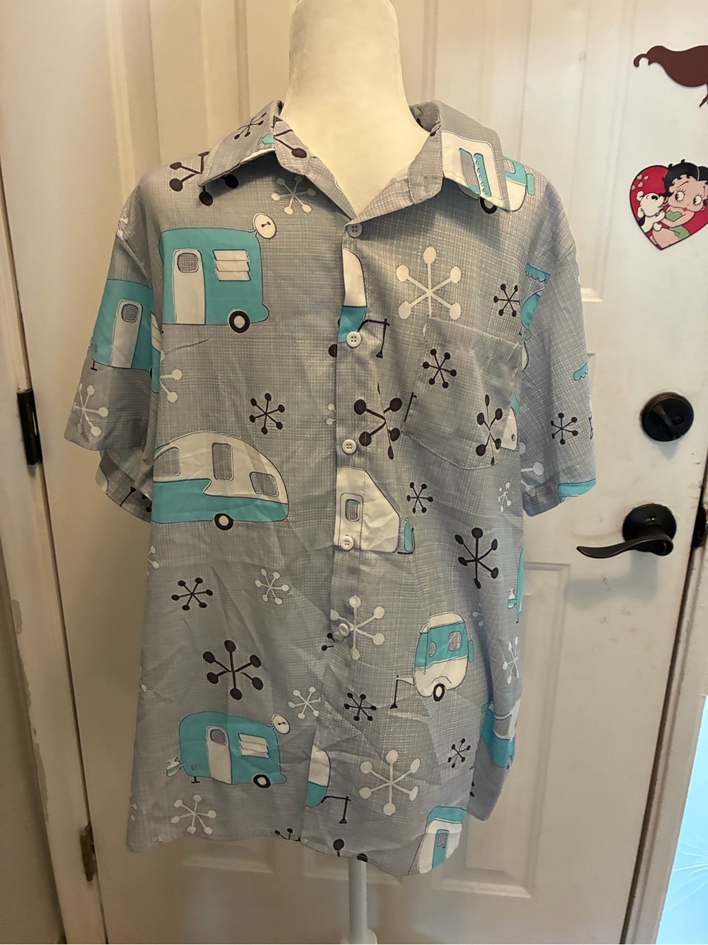 MISSLOOK Light Aqua and Gray Printed Shirt